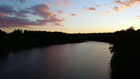 Sheep clouds pink cotton candy sunset. Dramatic aerial view flight europe Stock Footage 220650734