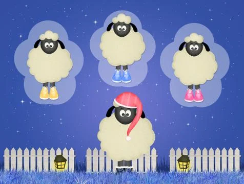 Sheep counting sheeps Stock Illustration