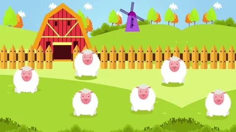 Sheep with cubs at farm with windmill background Stock Footage 171859935