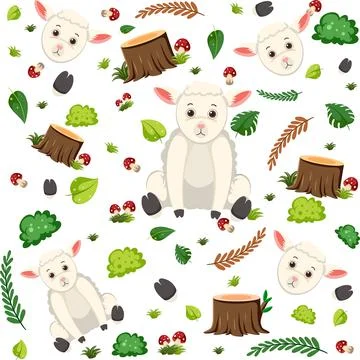 Sheep cute animal seamless pattern Stock Illustration