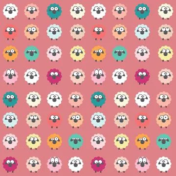 Sheep with different looks, seamless pattern Illustrazione stock