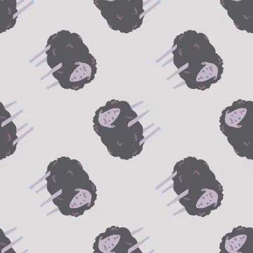 Sheep doodle silhouettes seamless pattern. Animal simple print in purple colo Illustrazione stock