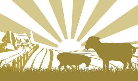 Sheep farm scene イラスト素材