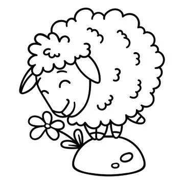 Sheep with a flower. Coloring pages. Stock Illustration