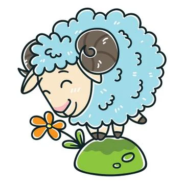 Sheep with a flower. Isolated objects on white background. Vector illustration. Stock Illustration