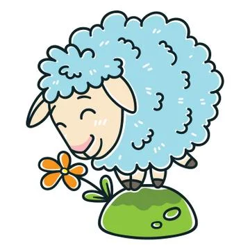 Sheep with a flower. Isolated objects on white background. Vector illustration. Stock Illustration