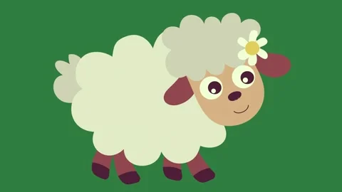A sheep with flower s head and cartoon is standing green background isolated 스톡 동영상 336968293