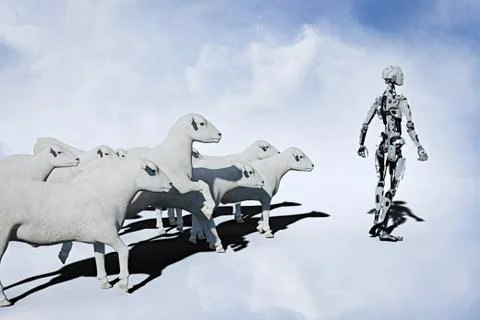 Sheep following robot Stock Illustration