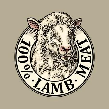 Sheep head. 100 lamb meat lettering. Vintage vector engraving illustration イラスト素材