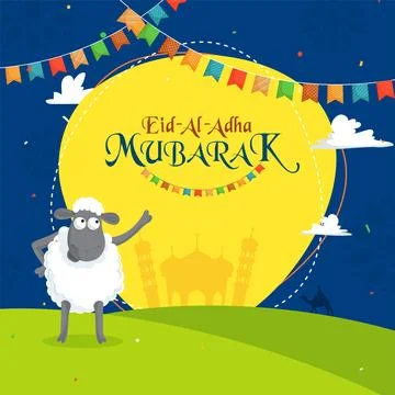 Sheep indicating towards text Eid-Al-Adha, Islamic festival of sacrifice co.. Stock Illustration