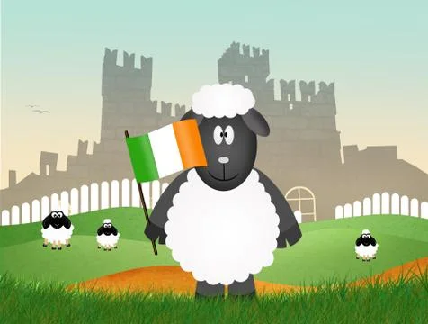Sheep with irish flag Stock Illustration