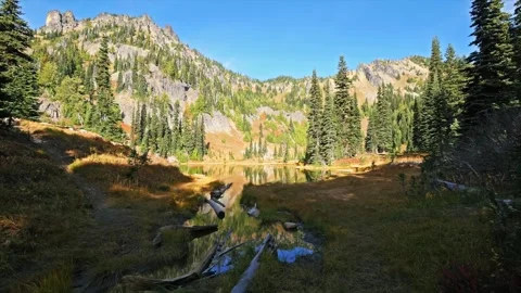 Sheep Lake Alpine Scenery in Mount Rainier National Park Area, Washington State Vídeo Stock 332140370