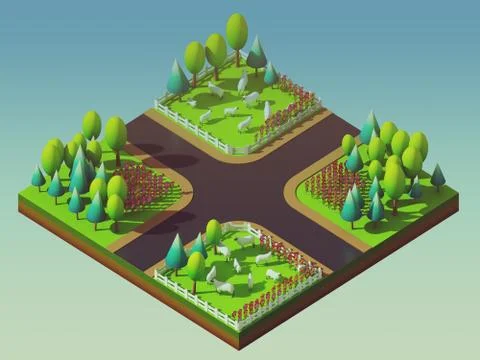 Sheep in the landscape, isometric view Stock Illustration