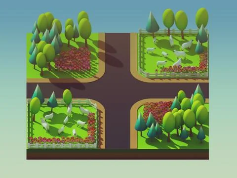 Sheep in the landscape, isometric view Stock Illustration