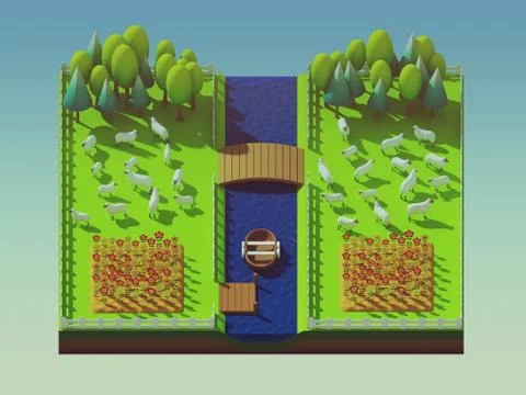 Sheep in the landscape, isometric view Stock Illustration