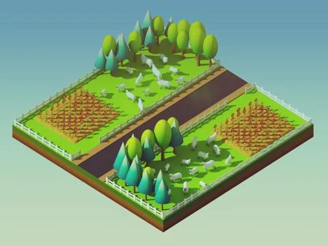 Sheep in the landscape, isometric view Illustrazione stock