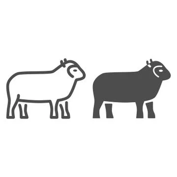 Sheep line and solid icon, Farm animals concept, lamb sign on white background Stockillustratie