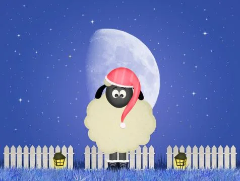 Sheep with nightcap Stock Illustration