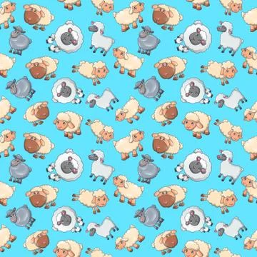 Sheep pattern seamless, cartoon style Stock Illustration