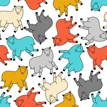 Sheep pattern seamless. Lamb background. Farm animal texture. Baby fabric orn Stock Illustration