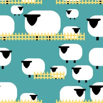 Sheep in pen pattern seamless. Sheep and fence background Stock Illustration