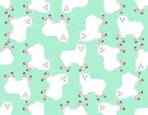 Sheep pixel art pattern seamless. Lamb cartoon 8 bit background. Farm animal  Stock Illustration
