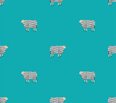 Sheep pixel art pattern seamless. ewe 8 bit background. pixelated Vector te.. Stock Illustration