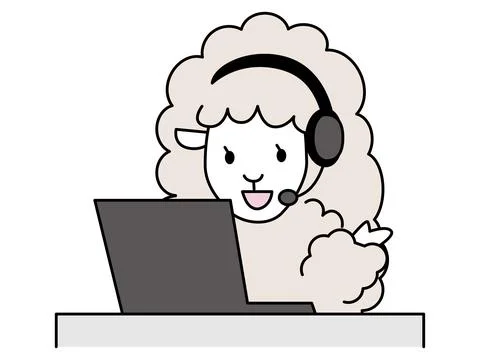 A sheep pointing while looking at a laptop. Stock Illustration