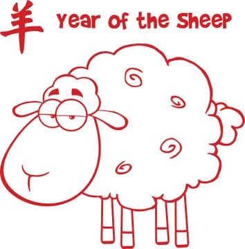 Sheep With Red Line And Text Year Of The Sheep Stock Illustration
