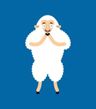 Sheep scared OMG. Ewe Oh my God emoji. Frightened Farm animal. Vector illustr Stock Illustration