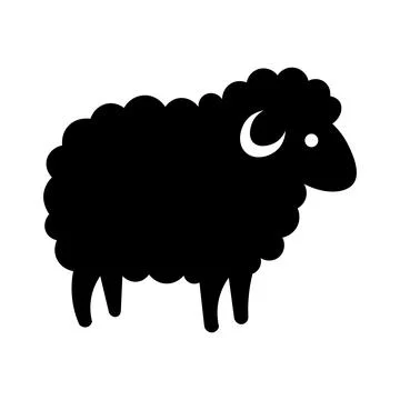 Sheep Silhouette with Fluffy Wool and Mountain Vector Icon Stock Illustration