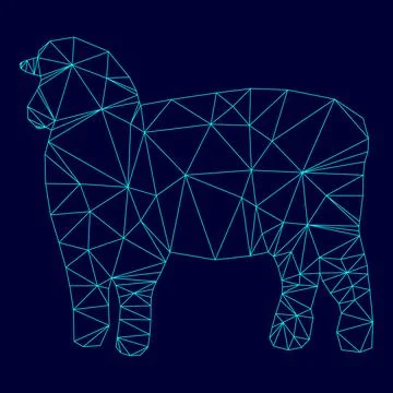 Sheep silhouette low poly triangulation triangulated polygonal electric cyan  Stock Illustration