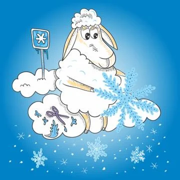 Sheep with snowflakes Stock Illustration