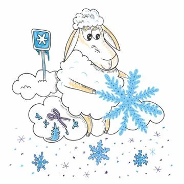 Sheep with snowflakes Stock Illustration