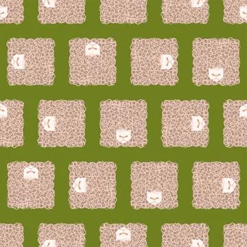 Sheep square pattern seamless. farm animal cartoon background. Ornament of .. Stock Illustration