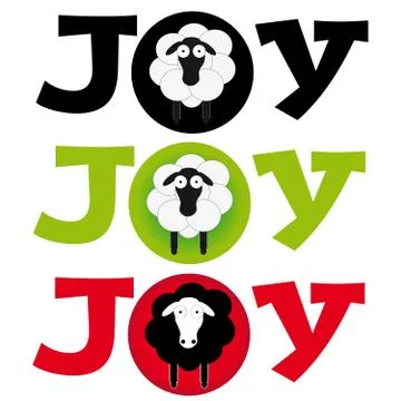 Sheep with text joy on white background Stock Illustration