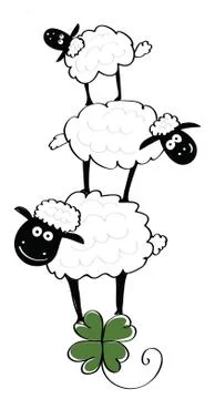 Sheep trio standing on a clover Stock Illustration