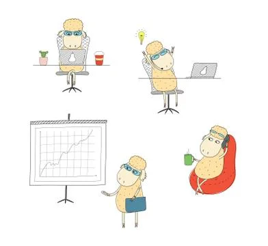 Sheep working in an office Stock Illustration