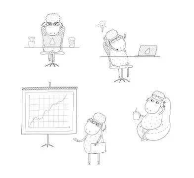 Sheep working in an office Illustrazione stock