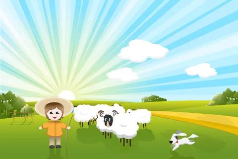 Sheeps and dog Stock Illustration
