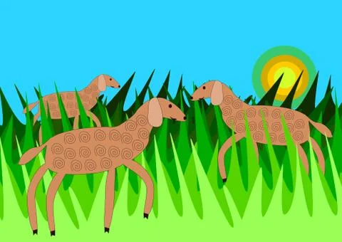 Sheeps in grass Stock Illustration