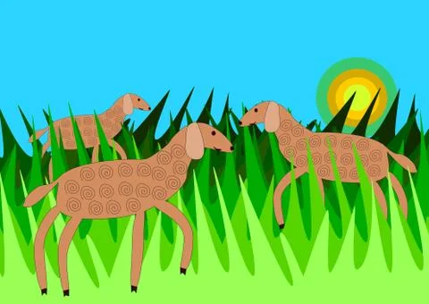 Sheeps in grass Stock Illustration