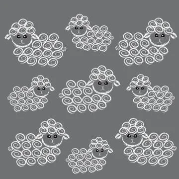 Sheeps on grey background. Stock Illustration