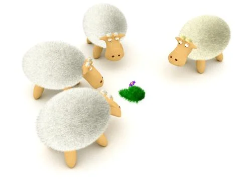 Sheeps look at the flower Stock Illustration