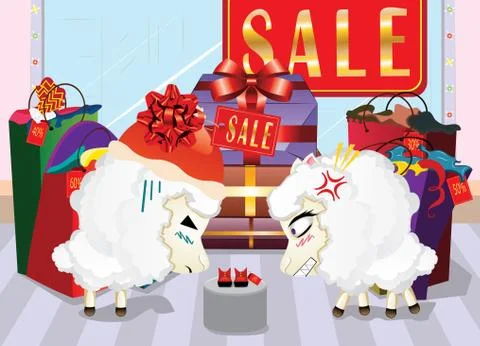 Sheeps on Shopping Ilustração Stock