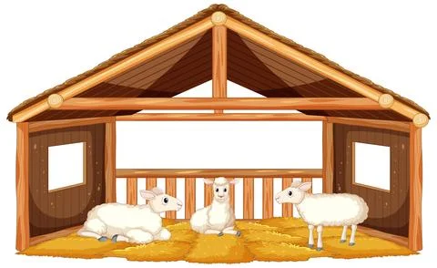 Sheeps in Stable: A Vector Cartoon Illustration Stock Illustration