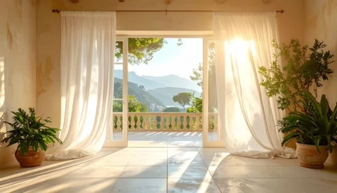 Sheer curtains blowing in the wind Stock-Footage 331273721