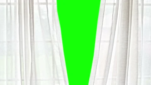 Sheer Curtains Open to Greenscreen Stock Footage 138213069
