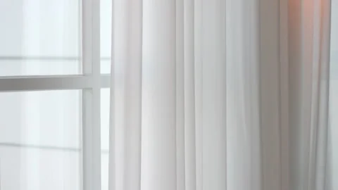 Sheer White Curtain Moving by Bright Window Daytime Stock Footage 340244982