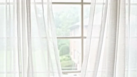 Sheer Window Curtains Open Stock Footage 137915276